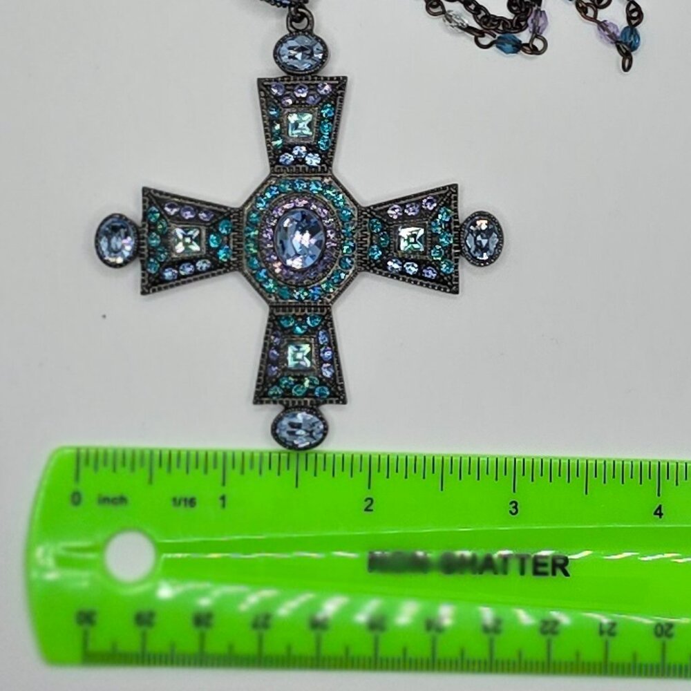 Vintage Real Collectibles by Adrienne Blue/Teal Rhinestone Cross & Drop Earrings - Picture 6 of 10